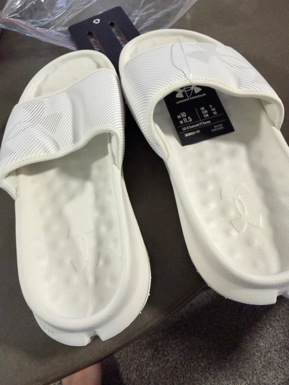 Under Armour White Slide Sandals with Textured Strap